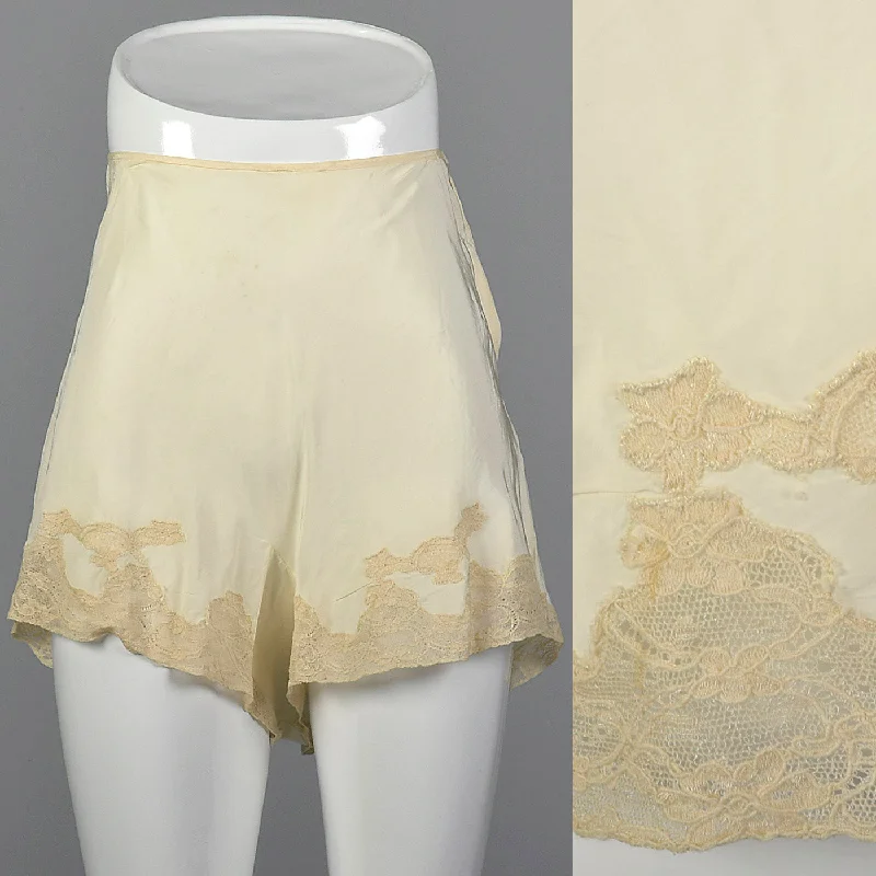 1940s Cream Tap Pants with Lace Trim Stylish Harem Pants