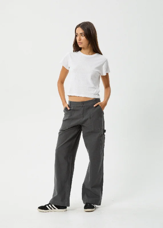 AFENDS Womens Lexi - Low Rise Carpenter Pants - Gunmetal Comfortable Pleated Pants