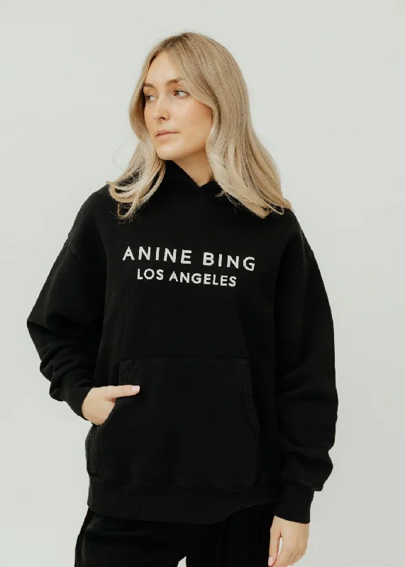 Anine Bing Alto Hoodie in Black Hoodie with Oversized Fit Loose Comfortable