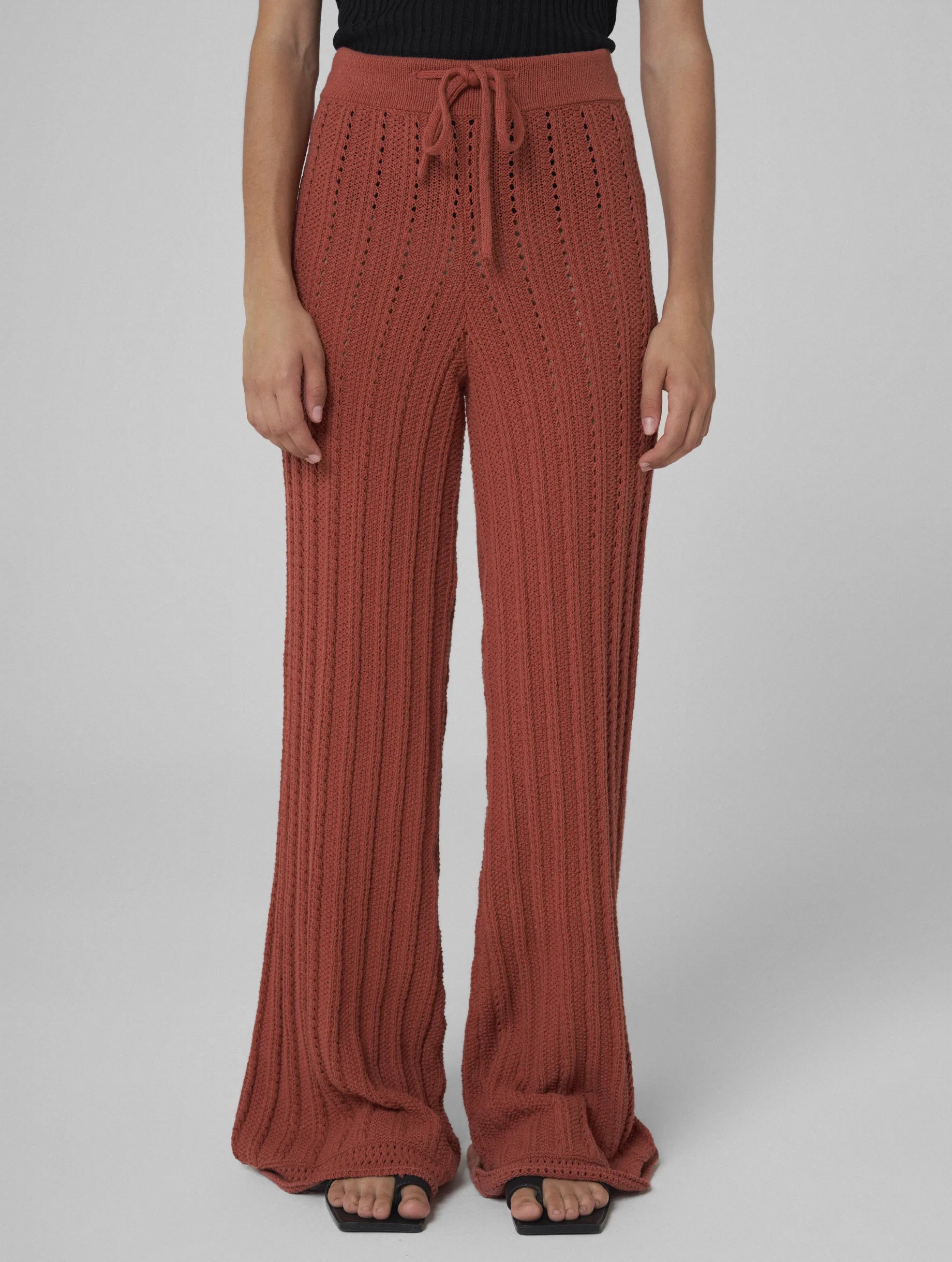 AYA Hand-crochet wide pants brick Elegant High-Waist Pants