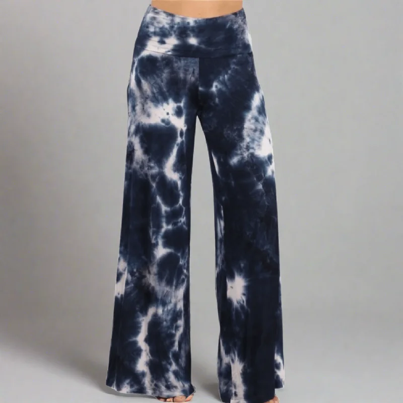 Beach and Lounge Navy Tie Dye Palazzo Pants Made in USA Sleek Black Pants