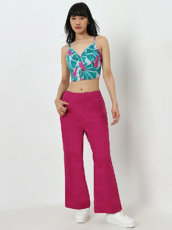 Bombay Paisley Dark Pink Self High-Rise Cotton Pants Casual Wide Pants