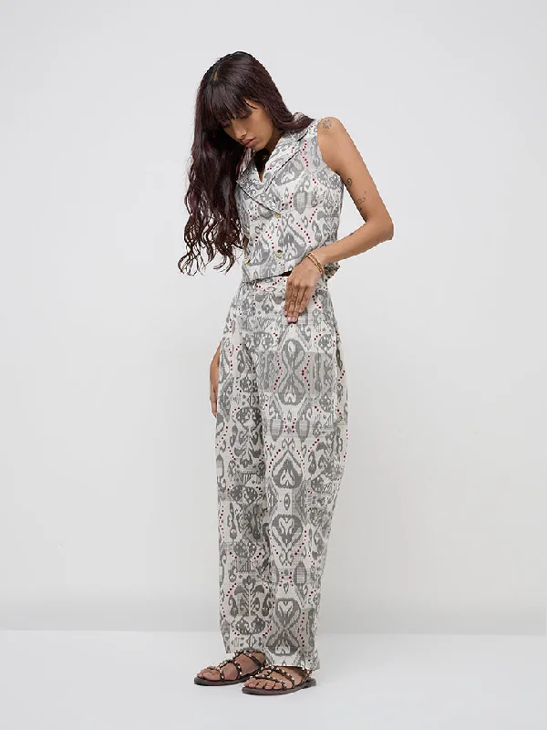 Bombay Paisley Grey Paisley Printed High-Rise Cotton Pants Slim-Fit Leggings