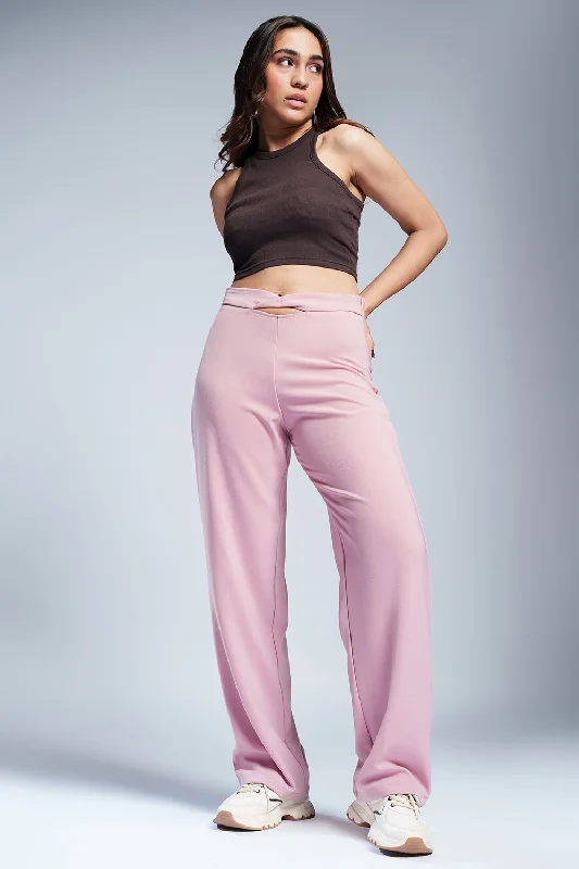 Boujee Pink Twisted Waist Korean Pants Comfortable Jogging Pants