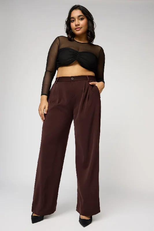 Burnt Sienna Curve Pleated Straight Korean Pants Classic Pleated Pants