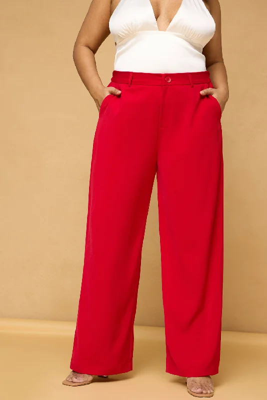 Curve Bright Red Classic Korean Pants Cozy Maternity Pants