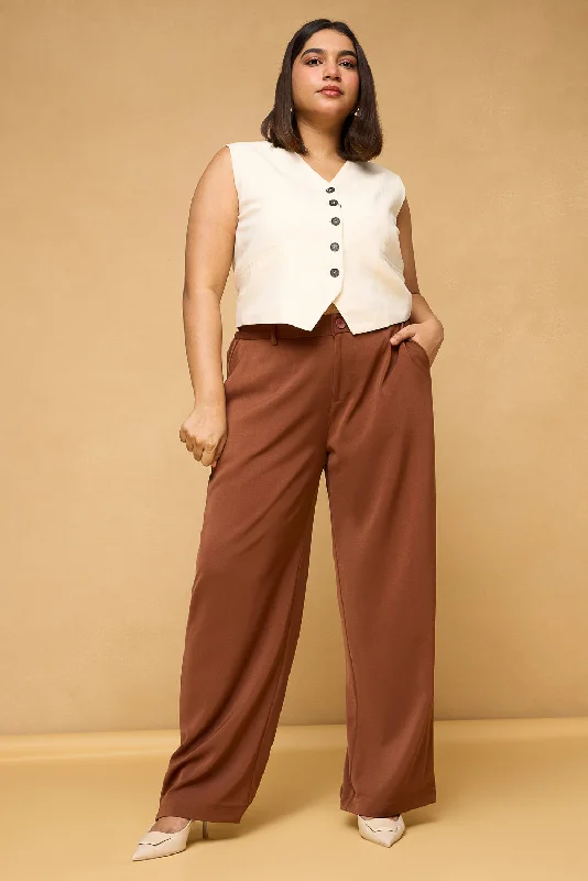 Curve Hazelwood Brown Sleek Korean Pants Stylish Elastic Waist Pants