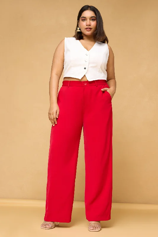 Curve Scarlet Red Sleek Korean Pants High-Waist Yoga Pants