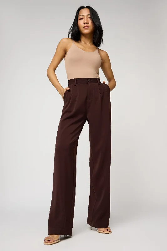 Deep Chestnut Double Pleated Korean Pants Fashionable Sporty Pants