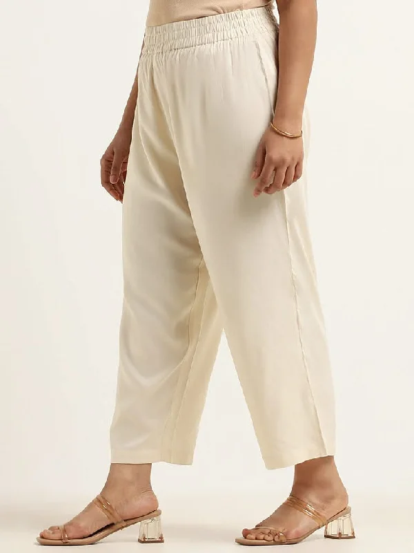 Diza Beige Straight Pants High-Waist Jogger Pants