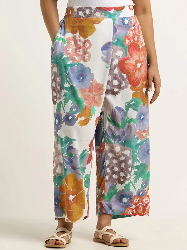 Diza Blue Floral Printed Straight Pants High-Waist Jogger Pants