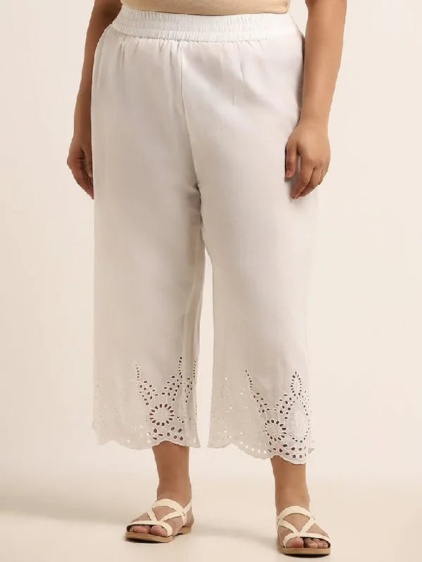 Diza White Embroidered Cotton Pants Modern Skinny Pants