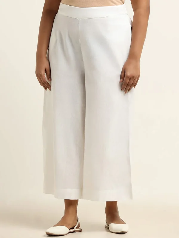 Diza White Straight Blended Linen Pants Classic Cropped Pants