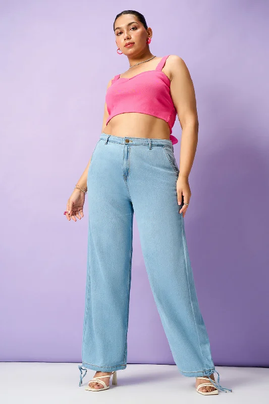 Dusk Blue Curve Denim Korean Pants Comfortable Maternity Pants