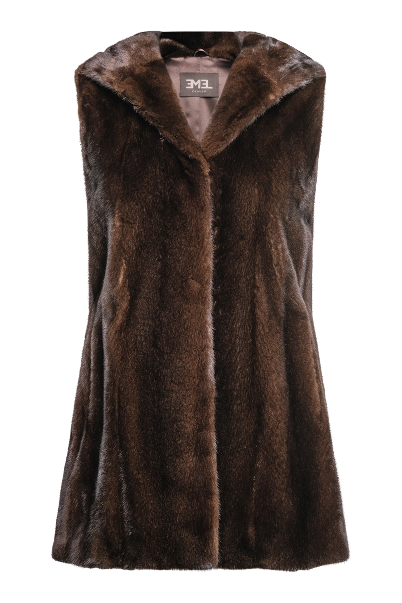 American Hooded Vertical Mink Fur Vest Hoodie with Rolled Sleeves Casual Relaxed