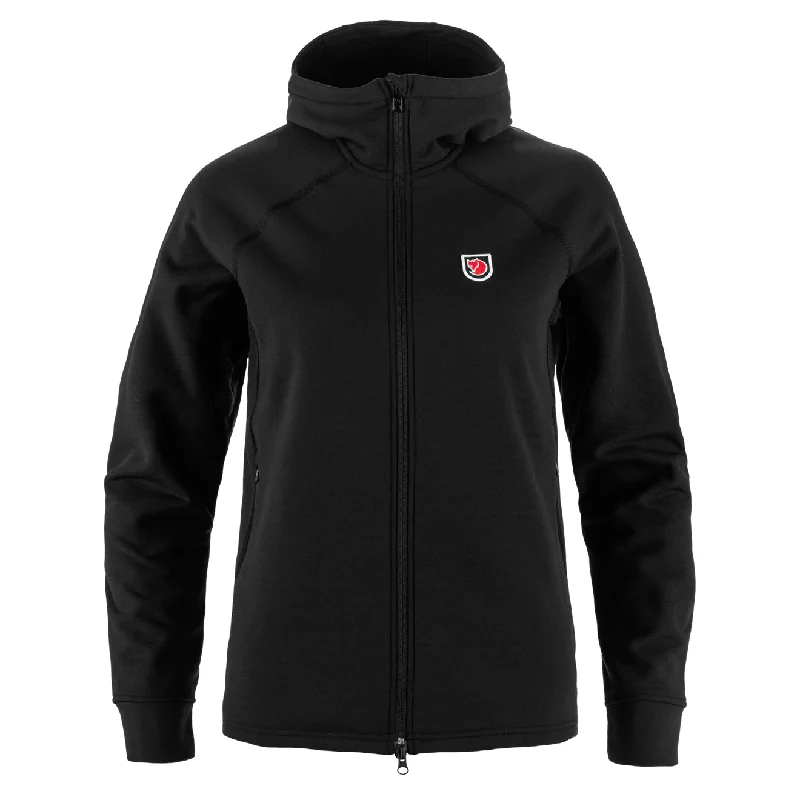 Fjallraven Womens Expedition Fleece Hoodie Black Hoodie with Hem Lace Feminine Delicate