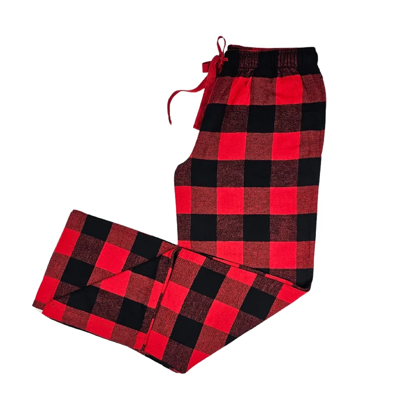 Flannel Lounge Pants in Red and Black Buffalo Check High-Waist Trousers