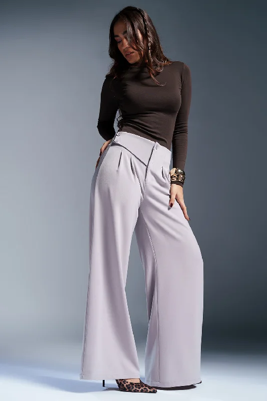 Gentle Grey Stylised Waist Korean Pants Modern Bootcut Pants