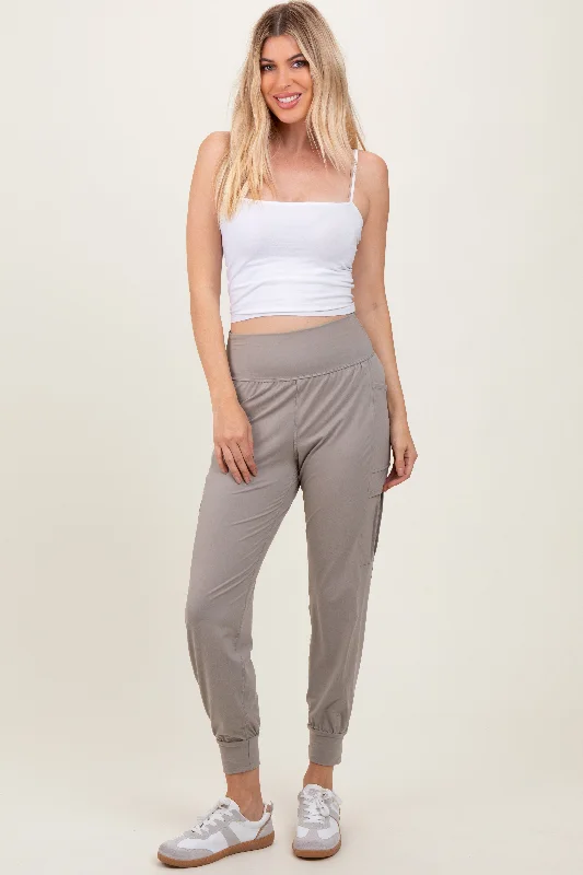 Grey Cargo Pocket Jogger Pants Comfy High-Waist Jeans