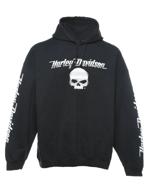 Harley Davidson Black Printed Hoodie - XL Hoodie with Hood Adjustable Protection