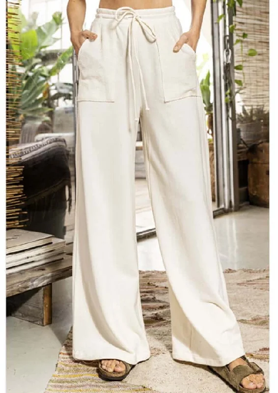 French Terry Drawstring Cotton Pants Made in USA Trendy Wide-Legged Trousers