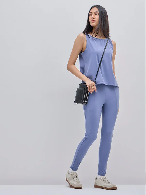 LOV Blue High-Rise Track Pants Comfortable Denim Pants