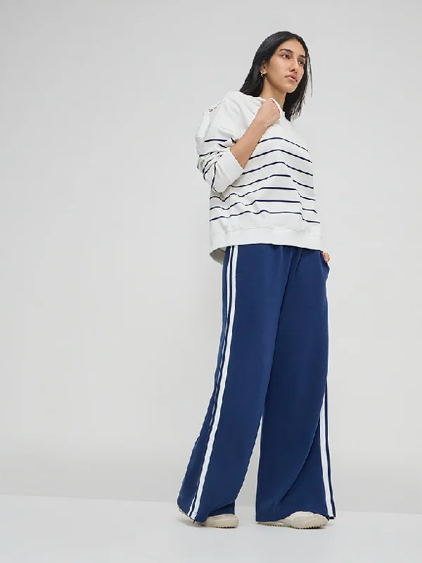 LOV Blue Solid High-Rise Track Pants Cozy Jogger Leggings