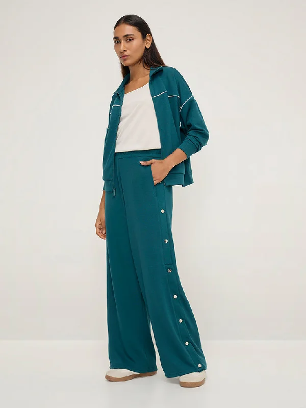 LOV Teal High-Rise Track Pants Casual Plaid Pants