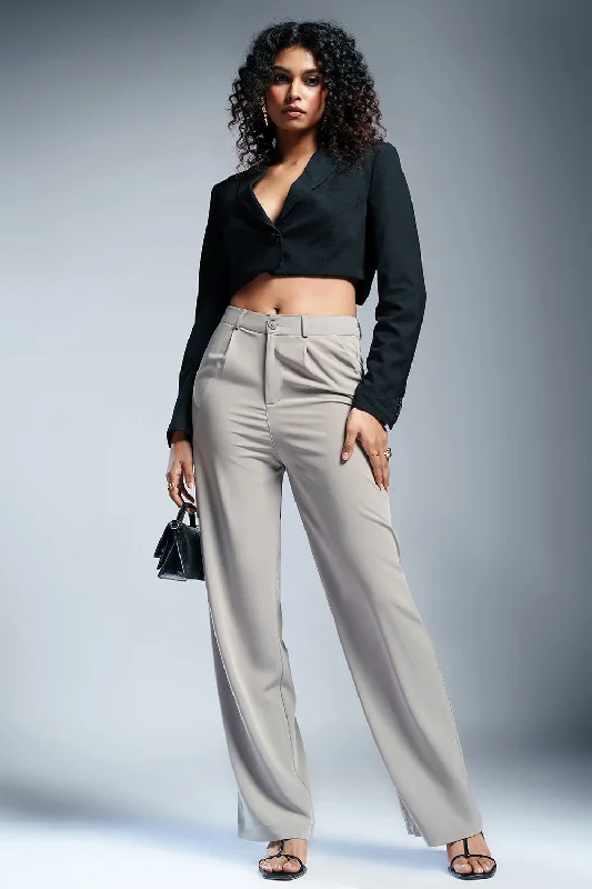 Luminous Grey Straight Fit Korean Pants Elegant Dress Pants