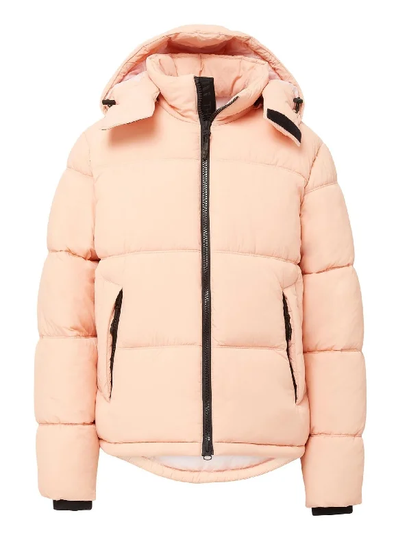 Hooded Puffer - Coral Pink Hoodie Crop Top Short Trendy