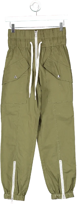 Marissa Webb Green Straight Leg Cargo Pants With Colour Block Zip Detail UK XS Relaxed High-Waist Trousers