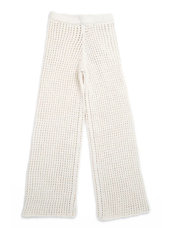 MARYAM Open-knit pants ecru Stylish Elastic Waist Pants