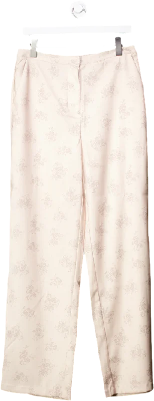 NA-KD Beige Printed Suit Pants In Dusty Flower UK 12 Classic Flared Pants