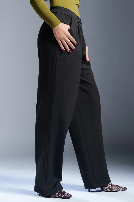 Piano Black Women's Textured Korean Pants Slim-Fit Khaki Pants