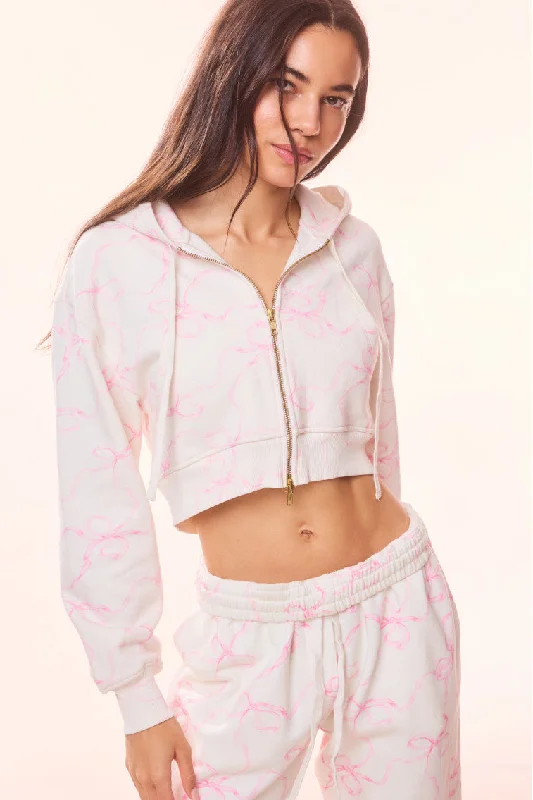 Pierra Cotton Cropped Bow Hoodie Hoodie with Ribbed Hem Stretchable Secure