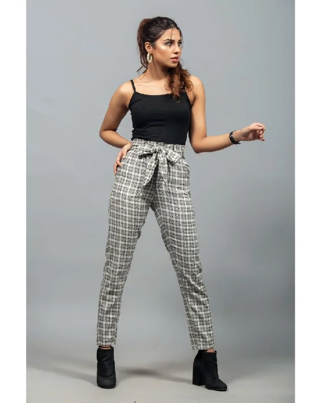 Plaid Belted Straight Pants Trendy Wide-Leg Pants