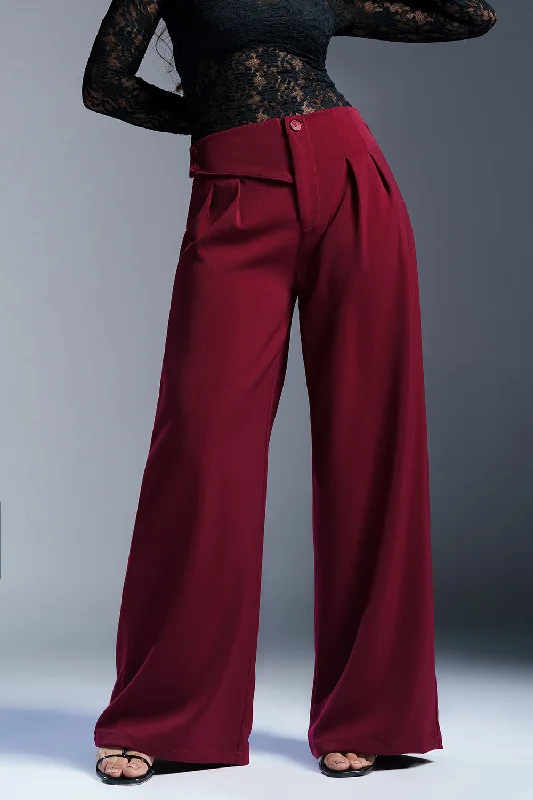 Regal Red Stylised Waist Korean Pants Fashionable Work Pants