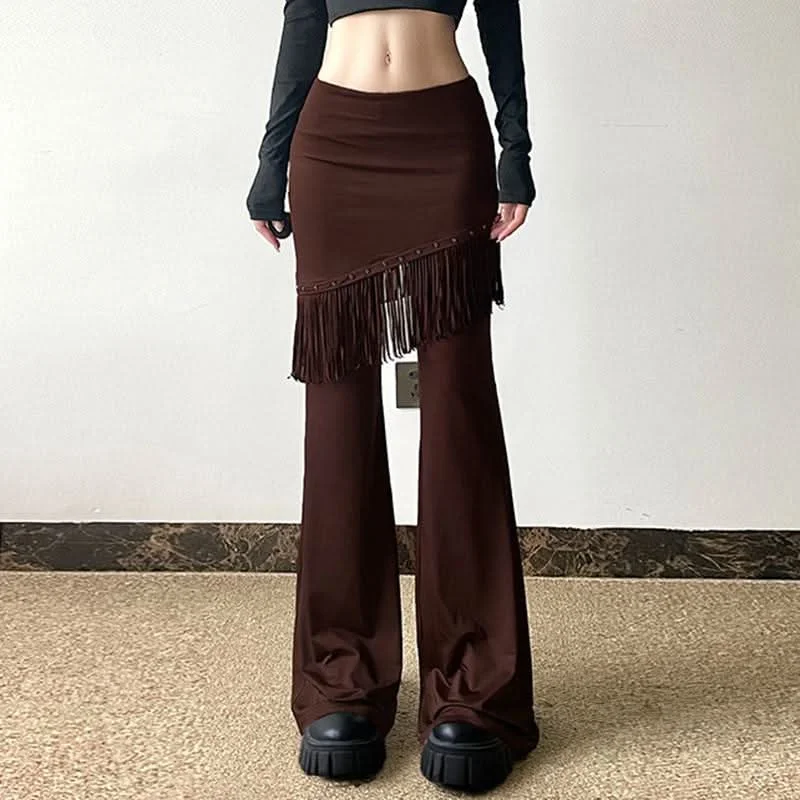 Rivet tassels patchwork low rise pant Slim-Fit Leggings