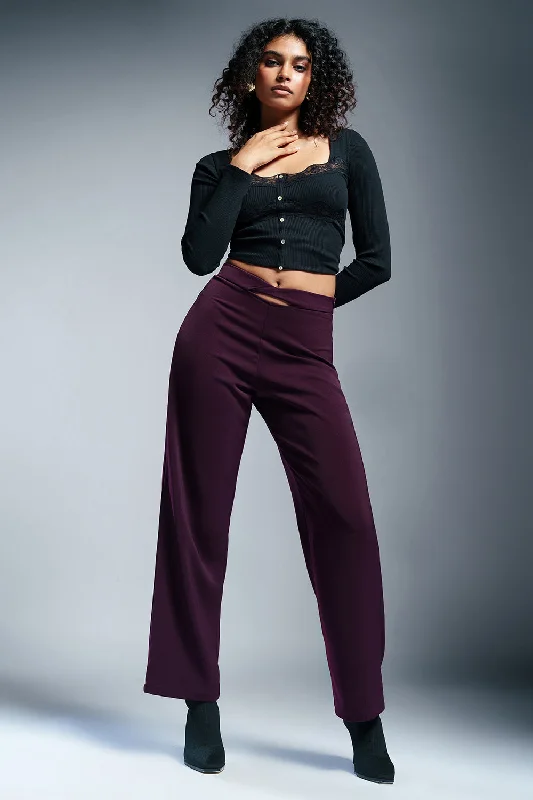 Ruby Wine Twisted Waist Korean Pants Comfortable Denim Leggings