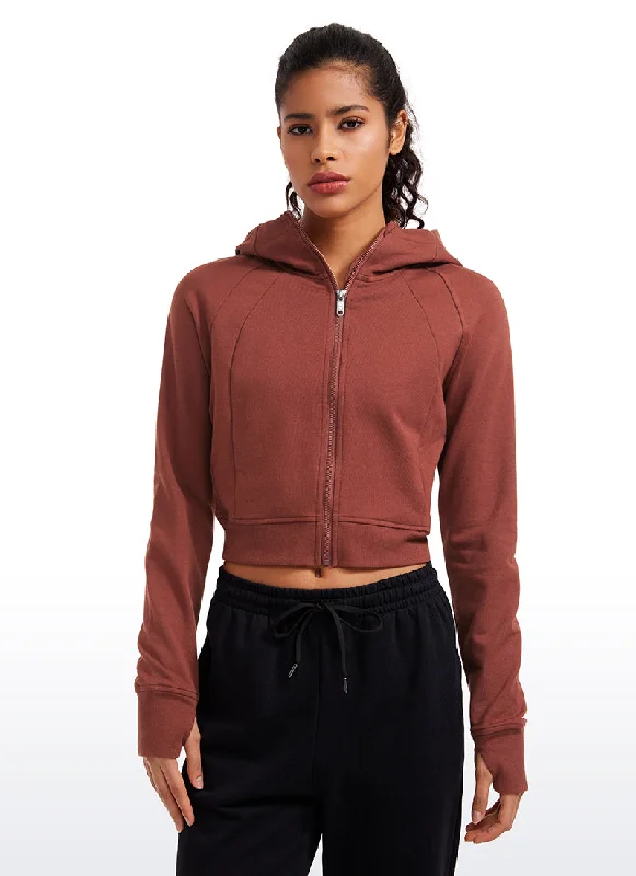 Amenity Cropped Full Zip Hoodies with Thumb Holes Hoodie with Side Slits Relaxed Casual