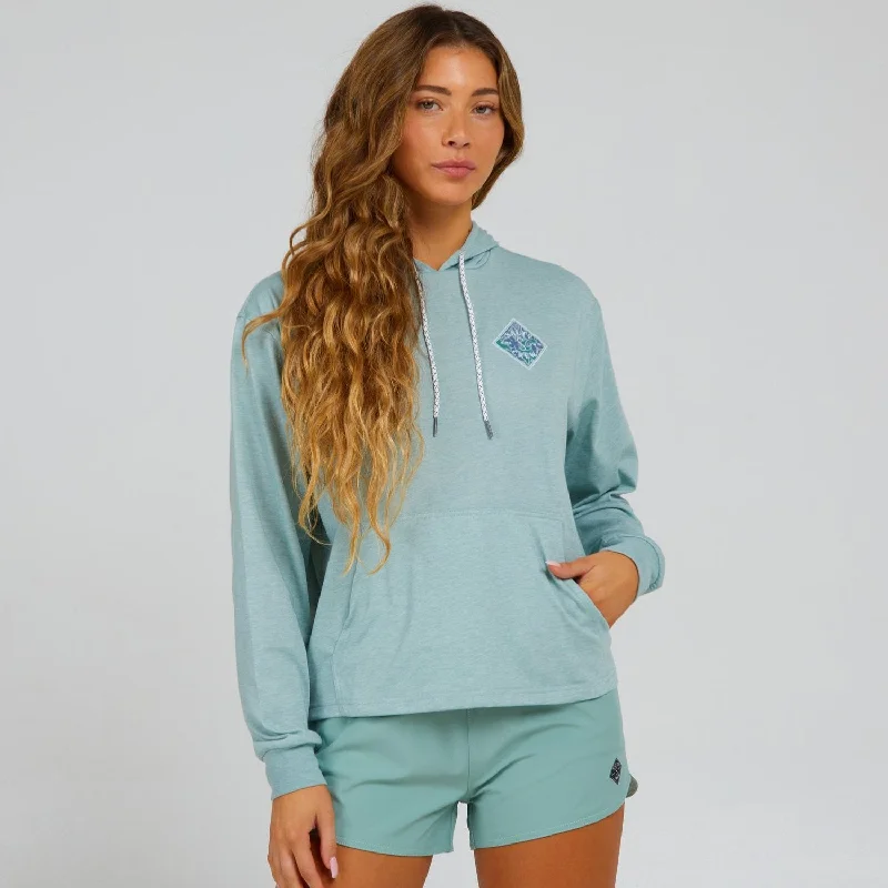 Salty Crew Floral Tippet Crop  Tech Hoody - Cloud Blue Hoodie with Belted Waist Structured Tailored