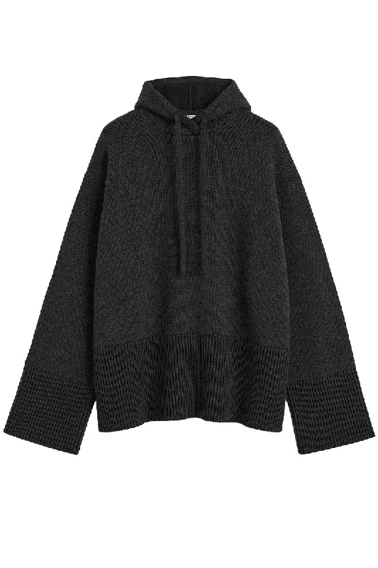 Signature Hooded Knit Hoodie with Front Slit Layering Stylish