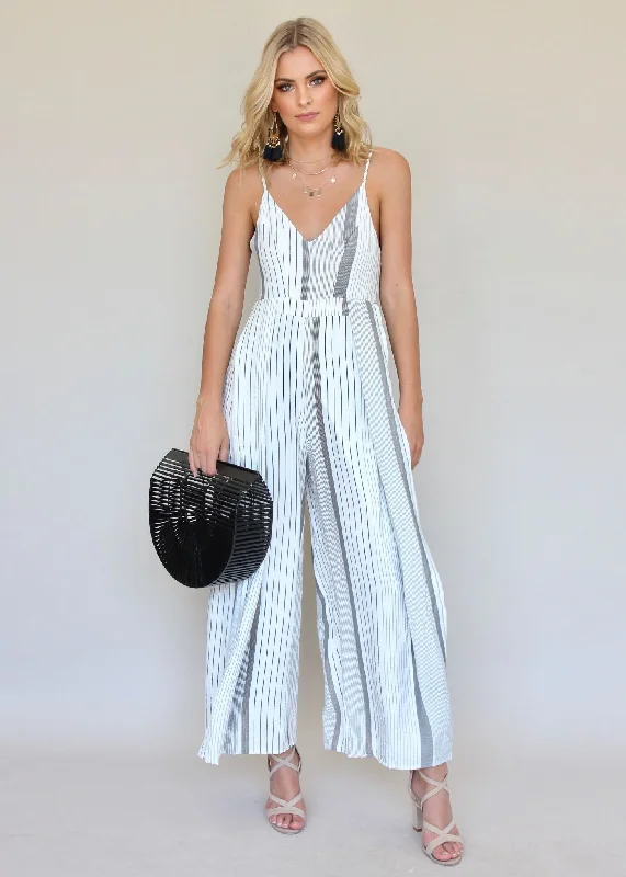 Take The Lead Pantsuit - Grey Stripe Relaxed Fit Trousers