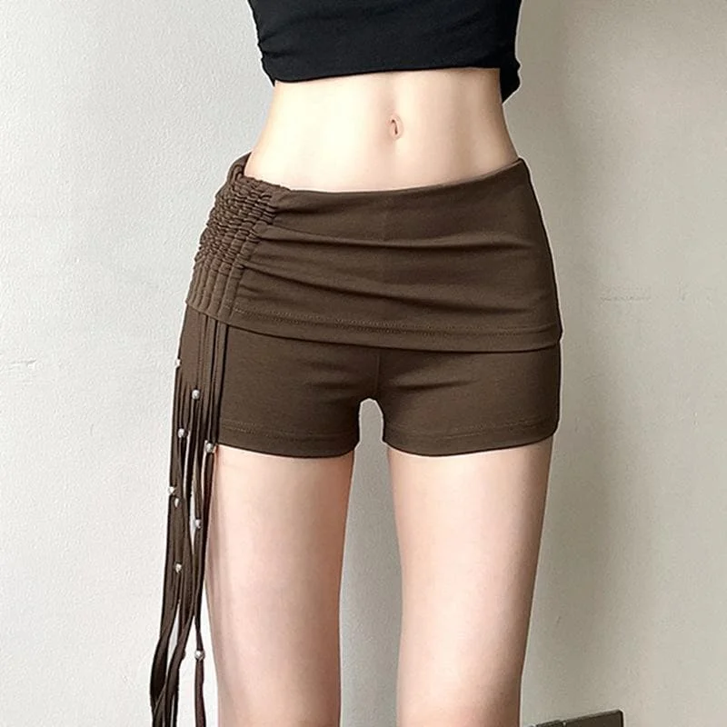 Tassels beaded ruched low rise short pant High-Waist Yoga Pants