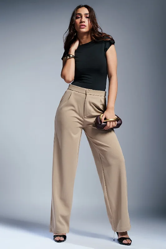 Taupe Trend Women's Textured Korean Pants Formal Stretch Pants