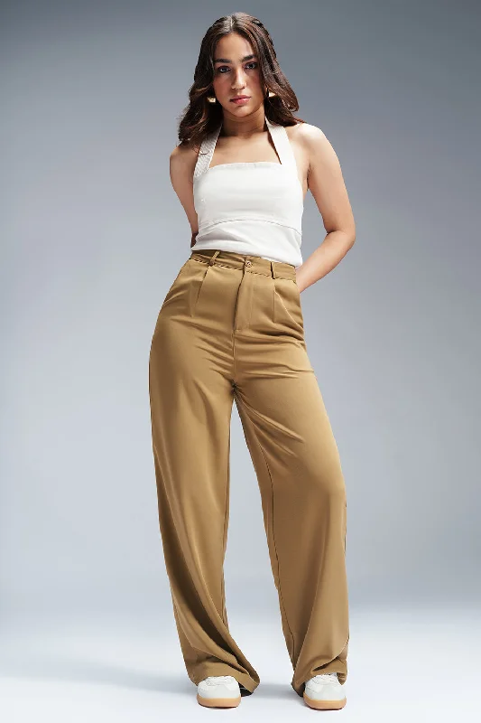 Toffee Brown Single Pleated Korean Pants Trendy Tapered Pants