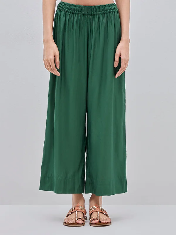 Utsa Dark Green High-Rise Ethnic Cotton Pants Classic Stretch Pants