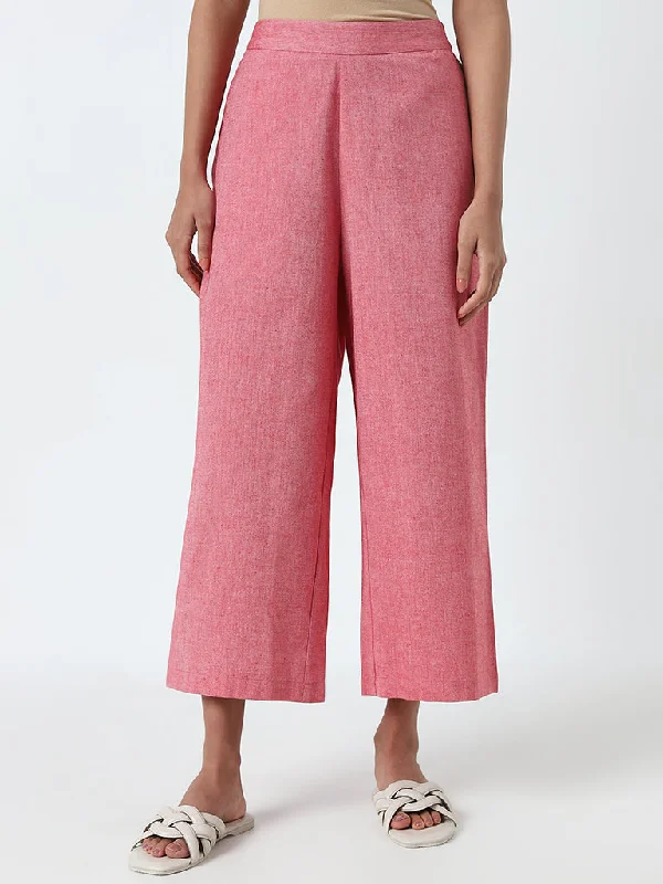 Utsa Light Pink High-Rise Straight Cotton Pants Trendy High-Waist Trousers