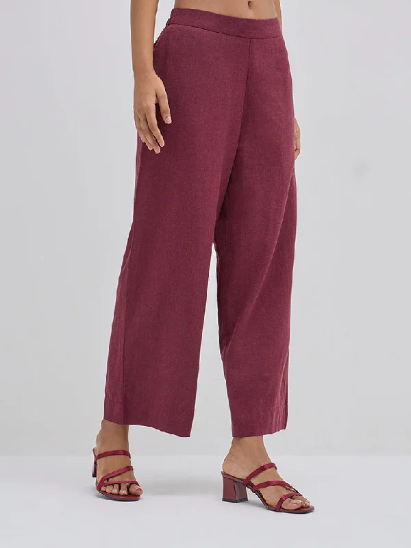 Utsa Maroon High-Rise Cotton Ethnic Pants Modern Skinny Pants