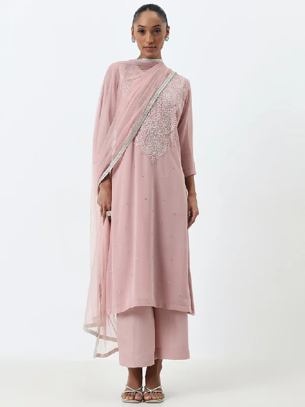 Vark Dusty Pink A-Line Kurta, Pants and Dupatta Set Casual Skinny Fit Pants